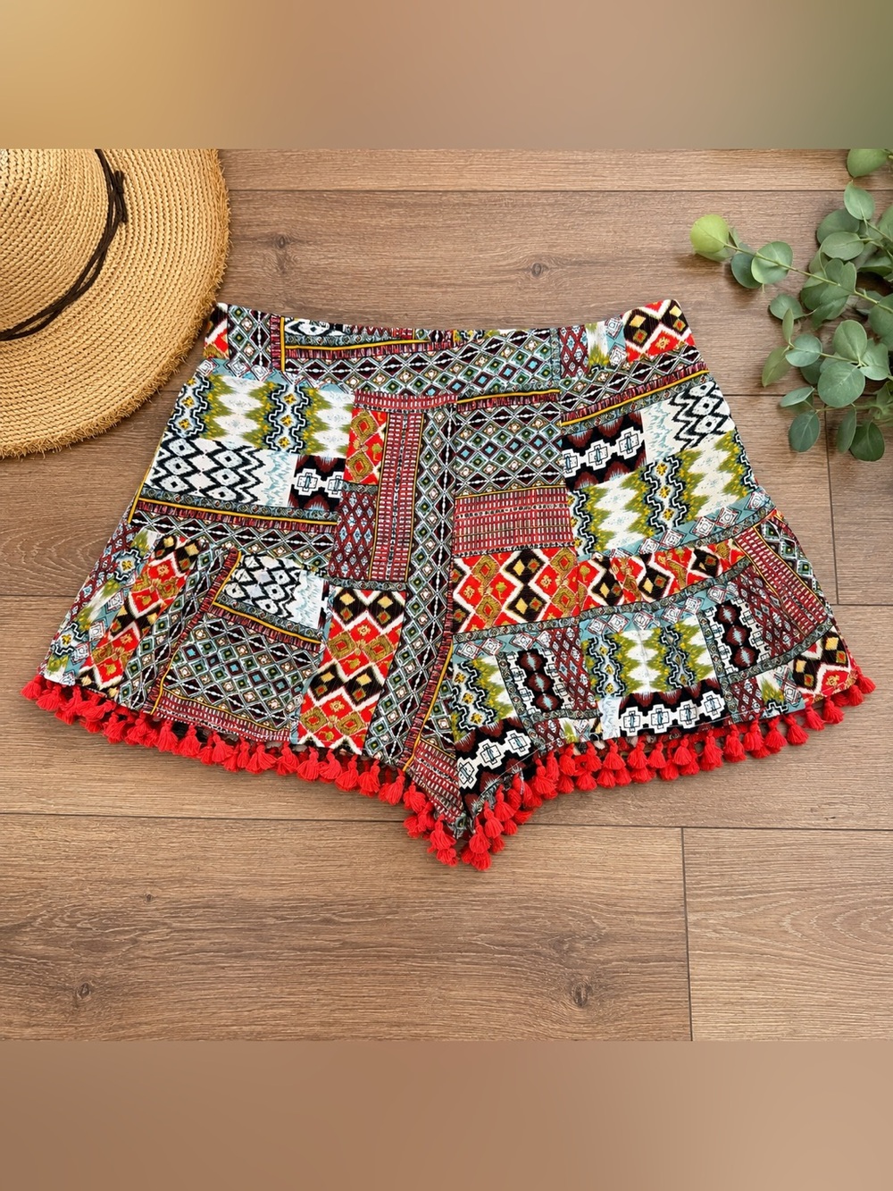 🍑🧡 Umgee Tribal Print Tassel Skort Boho Festival Southwestern Shorts Medium